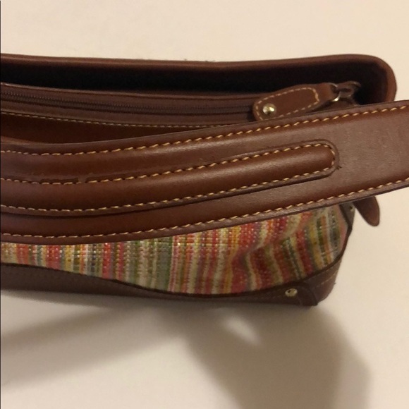 Brown Etienne Aigner Leather & Multi Color Woven Satchel Purse - Picture 3 of 5